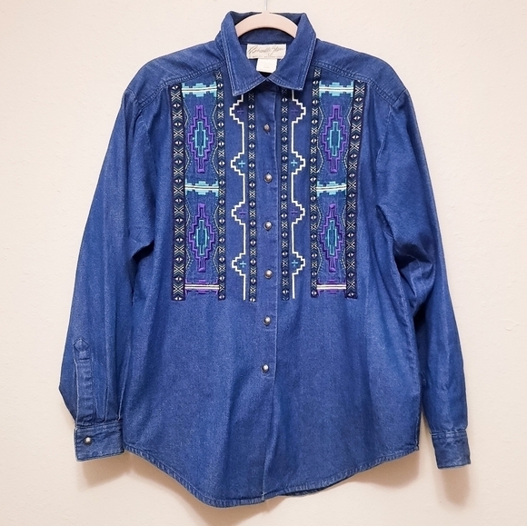 Panhandle Slim Tribal Western Denim Shirt M - Picture 1 of 6